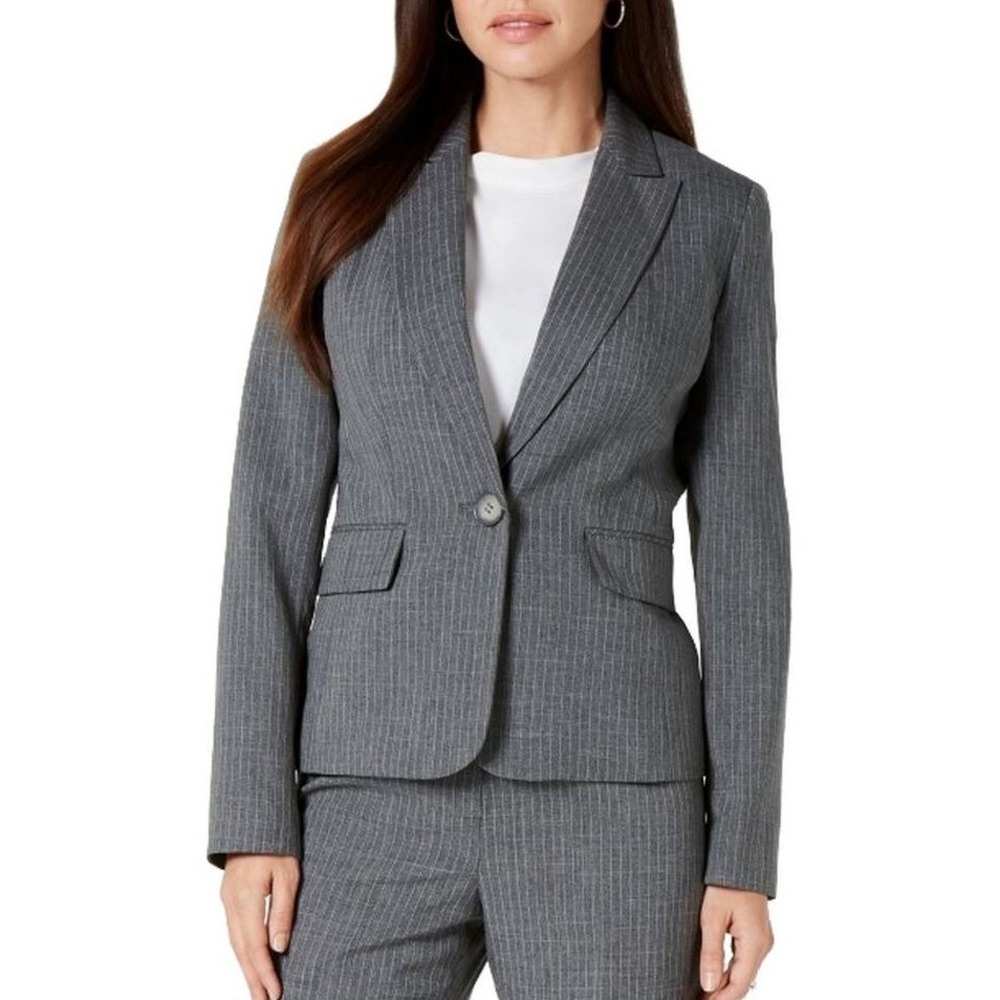 Tahari Arthur S Levine Women's 6P Gray Pinstripe Blazer Jacket Polyester Rayon